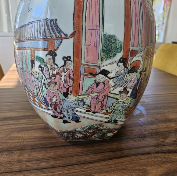 Large Vintage Chinese Rose Medallion Canton Porcelain Ginger Jar Vase - Picture 5 of 15